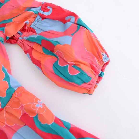 Alden Adair Mia Trippy Boho Red Floral Short Sleeve Midi Dress S NWT - Picture 9 of 14